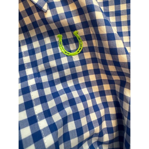 Vineyard Vines Mens MD Kentucky Derby‎ Keeneland Blue Gingham Horseshoe Logo - Picture 7 of 9